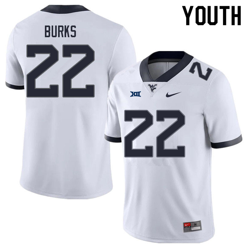 Youth #22 Aubrey Burks West Virginia Mountaineers College Football Jerseys Sale-White - Click Image to Close